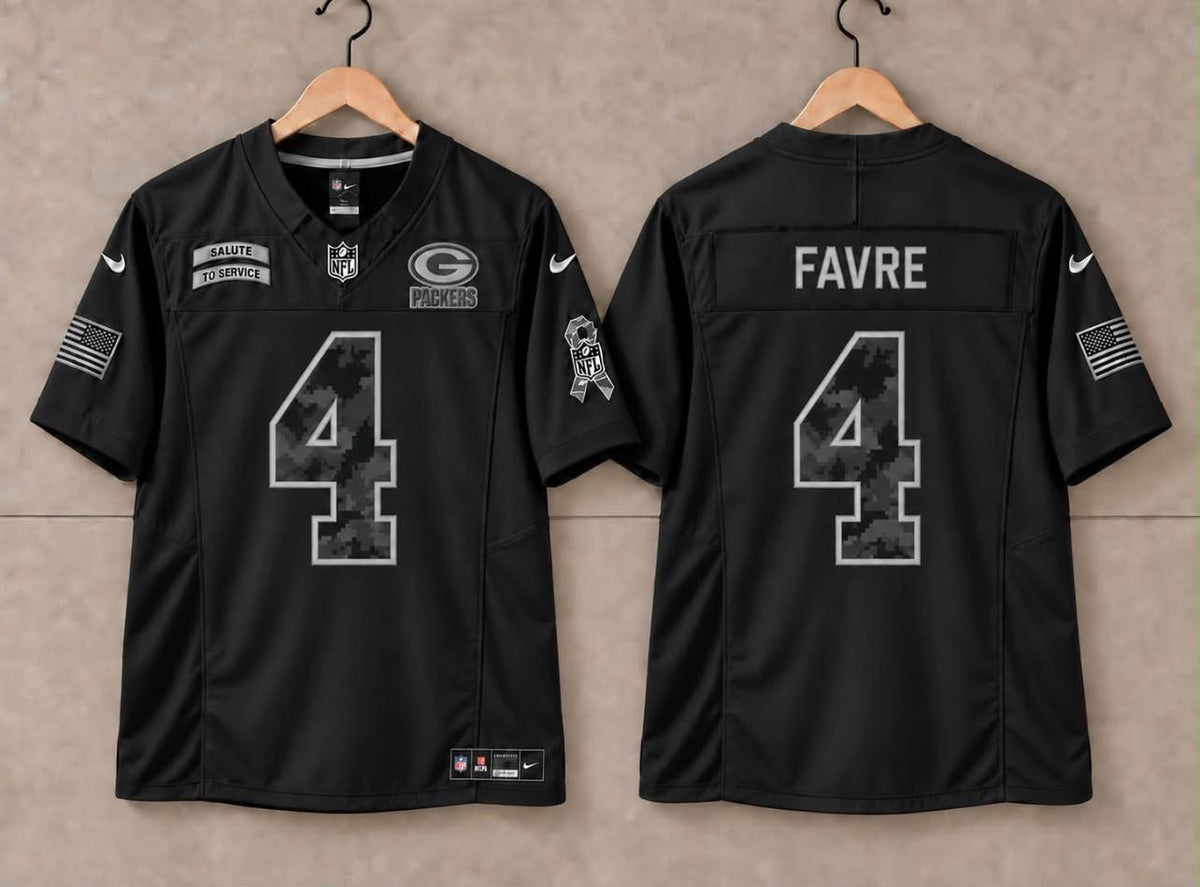 GREEN BAY PACKERS BRETT FAVRE BLACK SALUTE TO SERVICE JERSEY