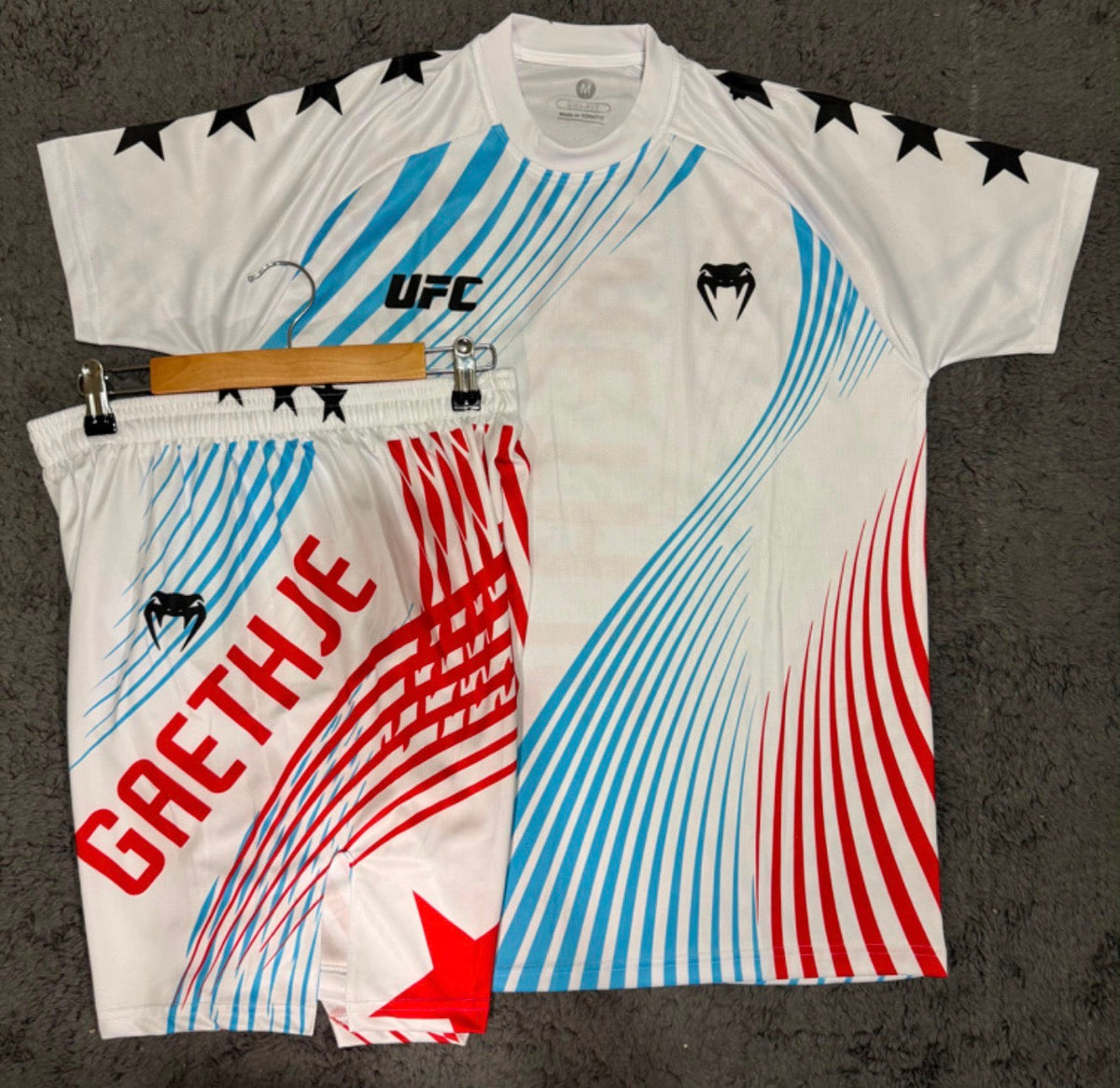 JUSTIN GAETHJE RED WHITE AND BLUE SHIRT AND SHORT COMBO
