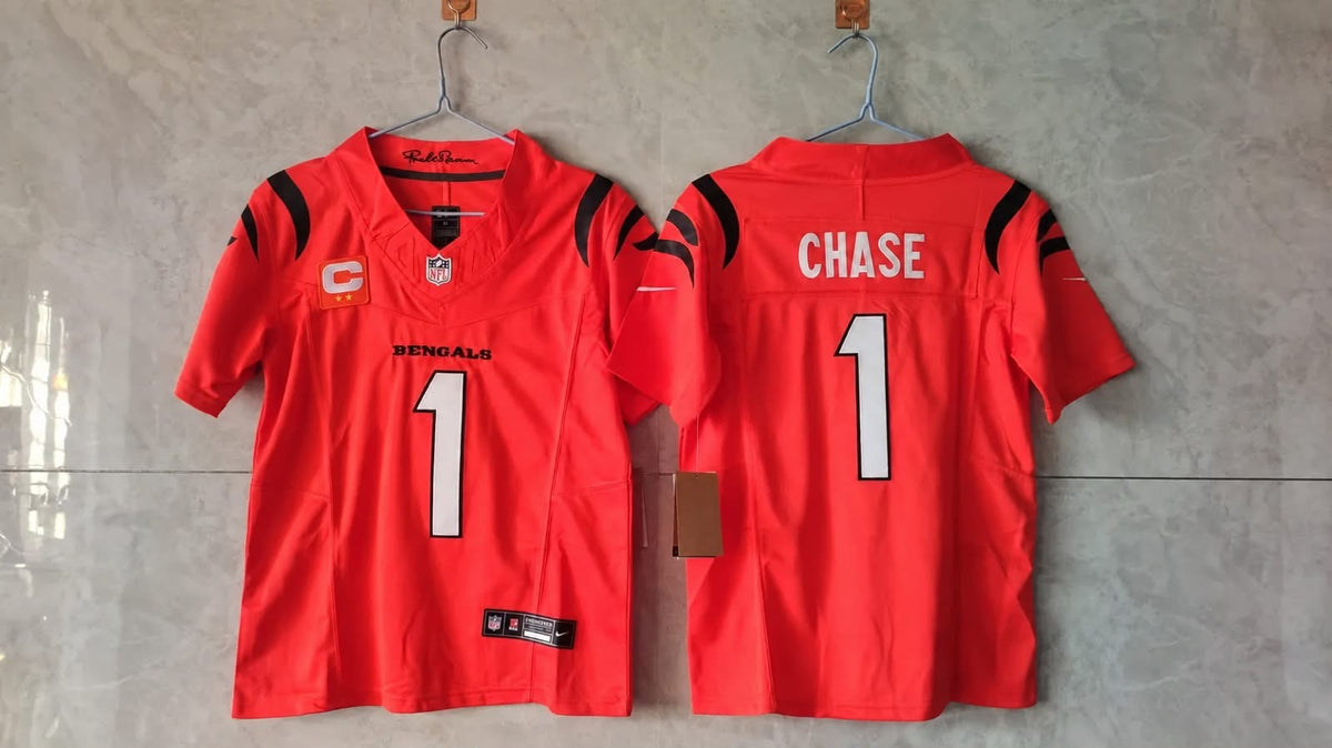CINCINNATI BENGALS JAMAR CHASE ORANGE CAPTAIN JERSEY