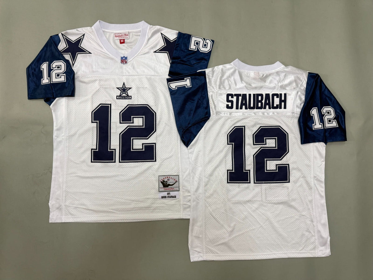 DALLAS COWBOYS RODGER STAUBACH WHITE VINTAGE JERSEY