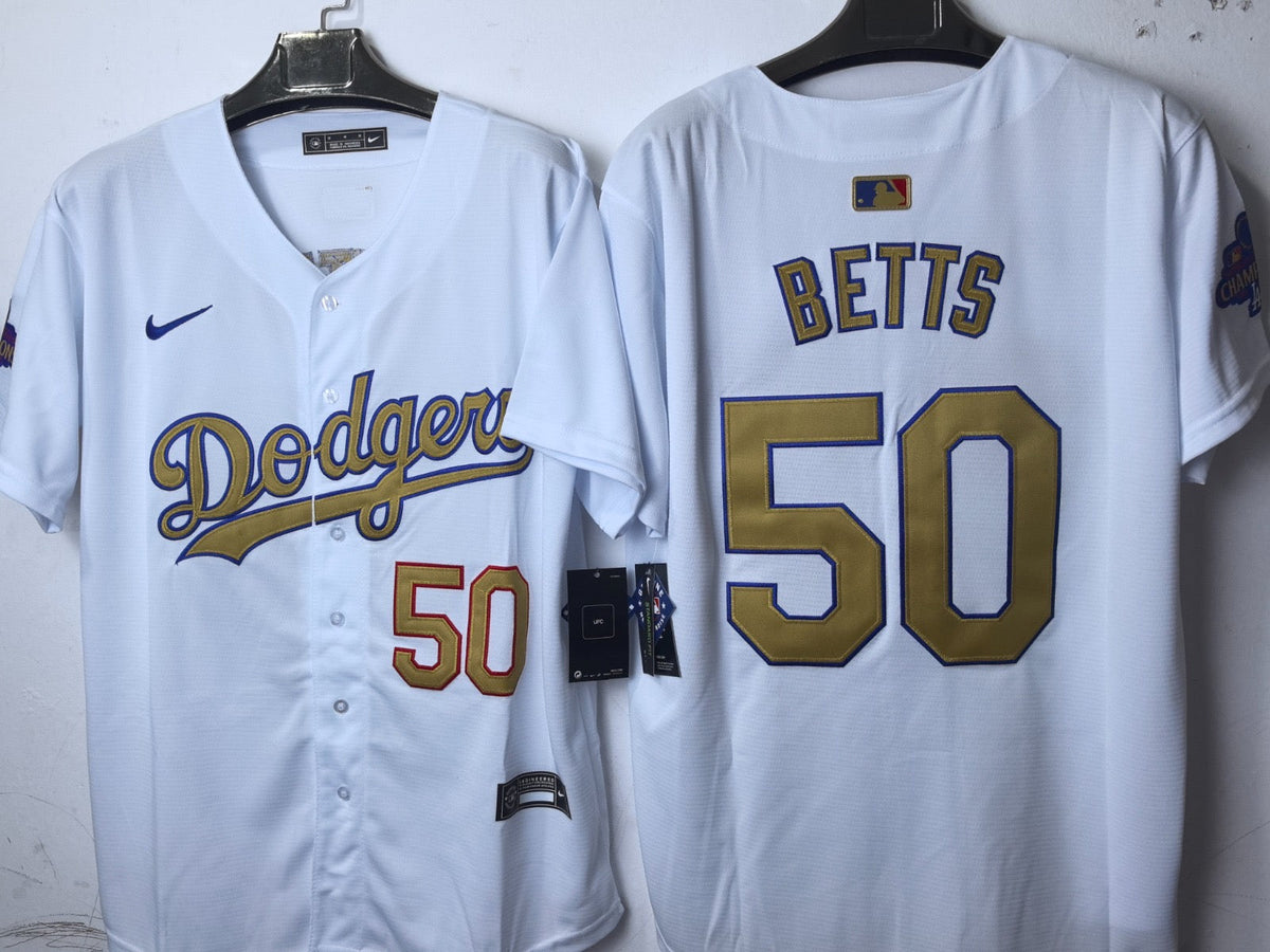 Los Angeles Dodgers Mookie Betts White and Gold Jersey