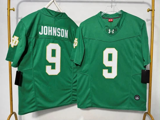 NOTRE DAME FIGHTING IRISH BRAUNTAE JOHNSON GREEN AND GOLD JERSEY