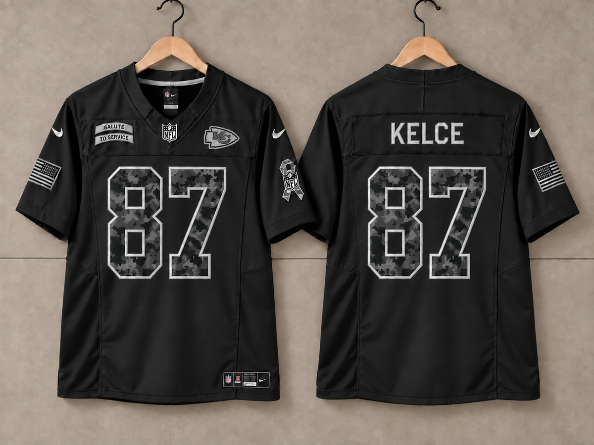 KANSAS CITY CHIEFS TRAVIS KELCE BLACK SALUTE TO SERVICE JERSEY