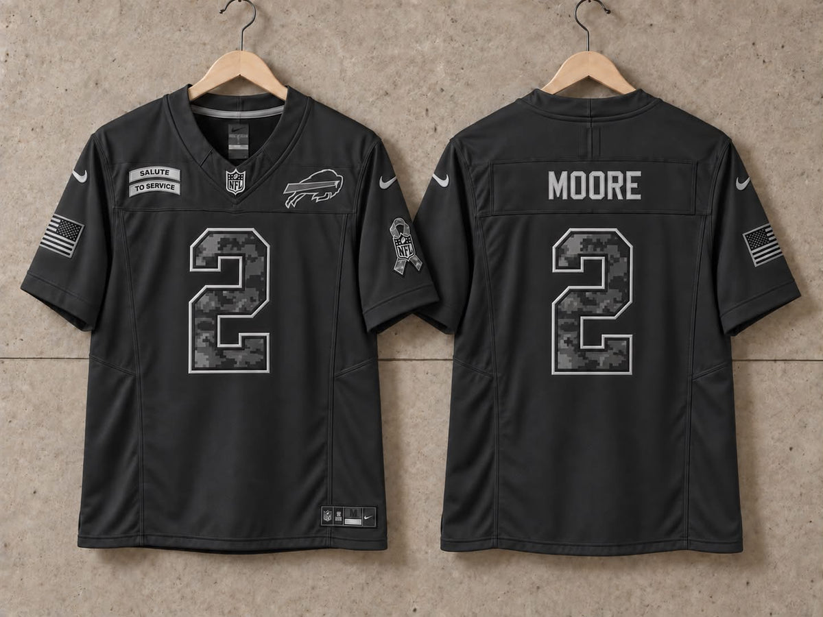 BUFFALO BILLS DJ MOORE BLACK SALUTE TO SERVICE JERSEY 