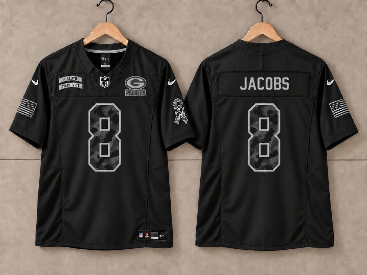 GREEN BAY PACKERS JOSH JACOBS BLACK SALUTE TO SERVICE JERSEY