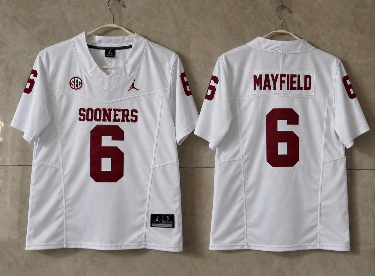 OKLAHOMA SOONERS BAKER MAYFIELD WHITE JERSEY