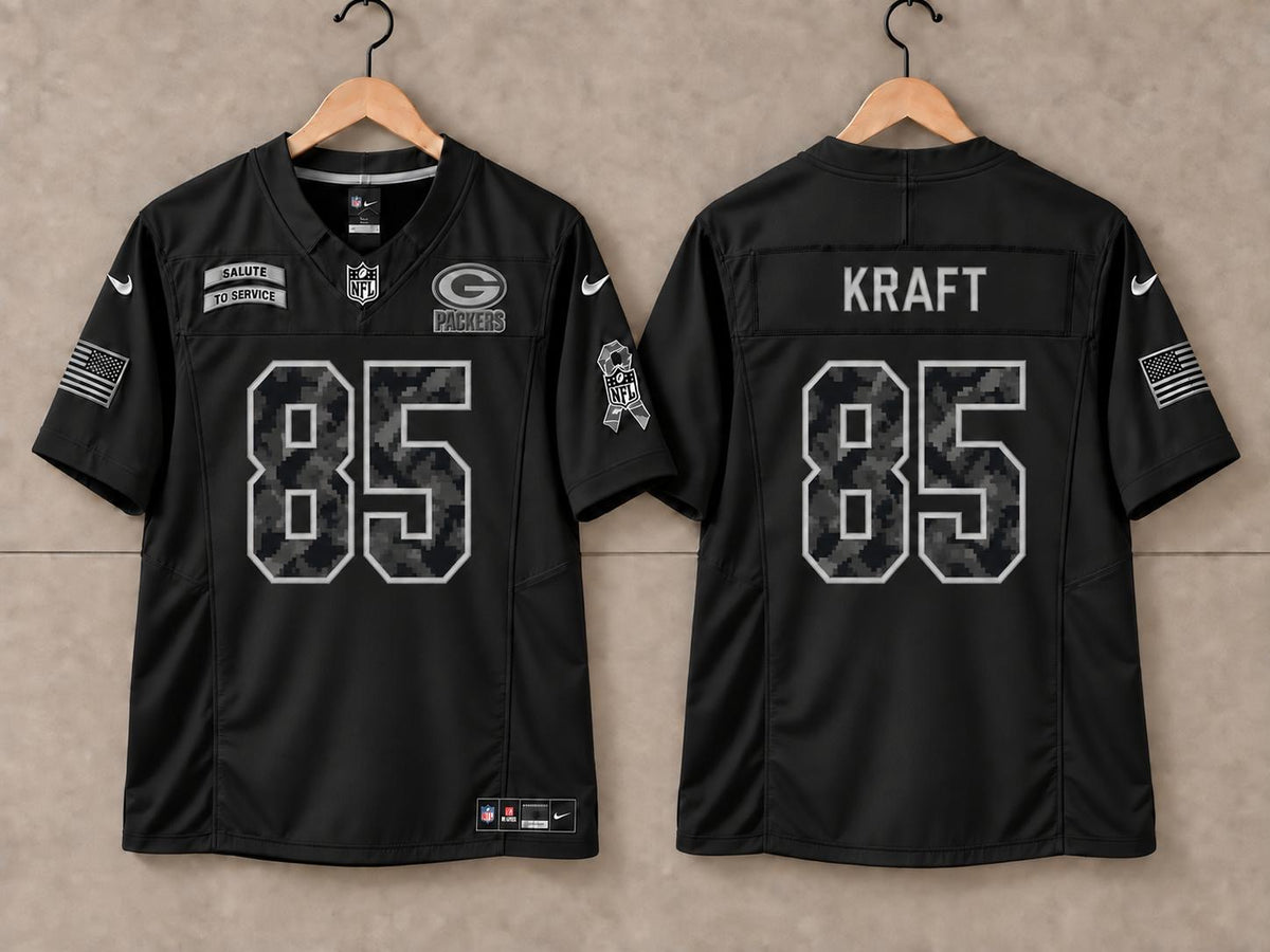 GREEN BAY PACKERS TUCKER KRAFT BLACK SALUTE TO SERVICE JERSEY
