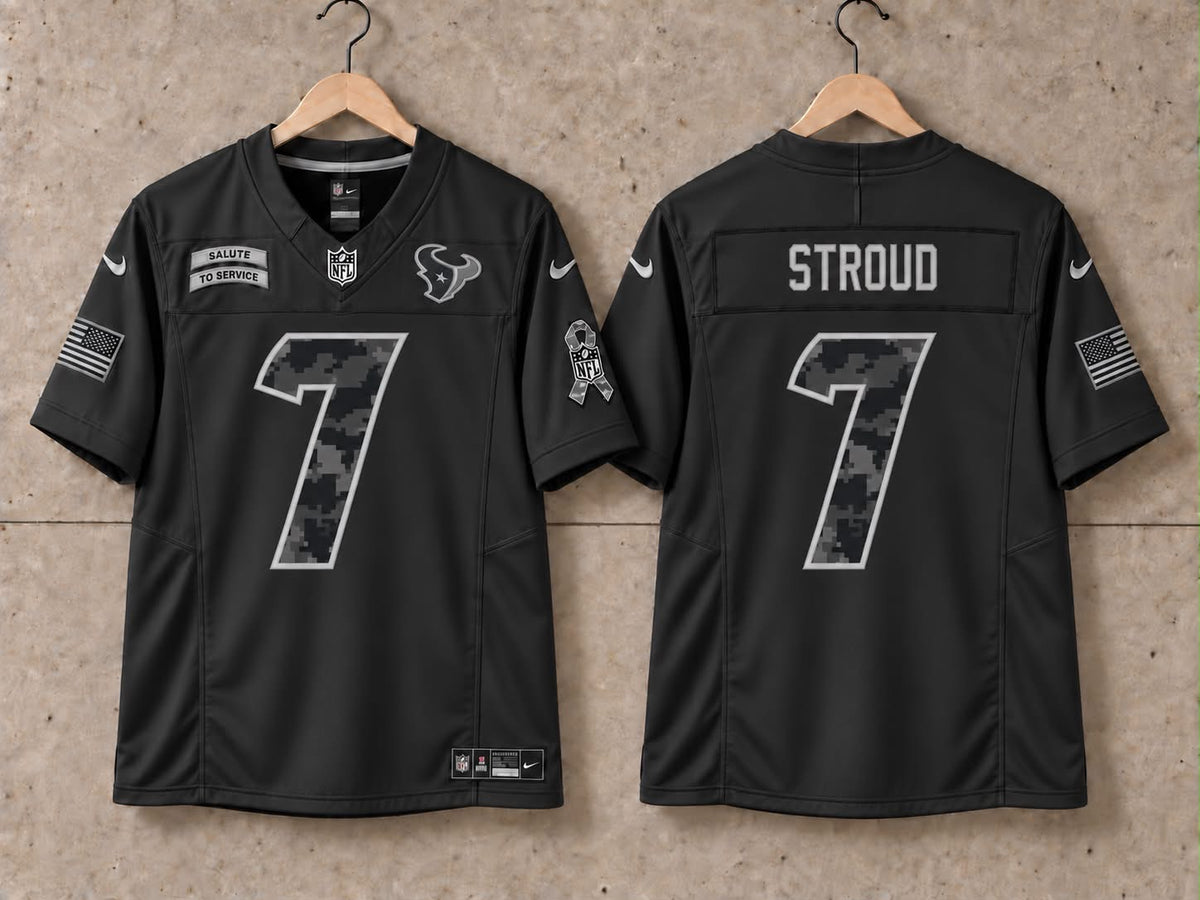HOUSTON TEXANS CJ STROUD BLACK SALUTE TO SERVICE JERSEY