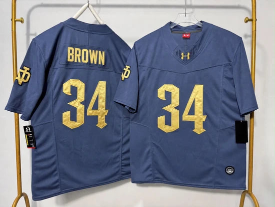 NOTRE DAME FIGHTING IRISH DRAYK BROWN ROYAL BLUE JERSEY