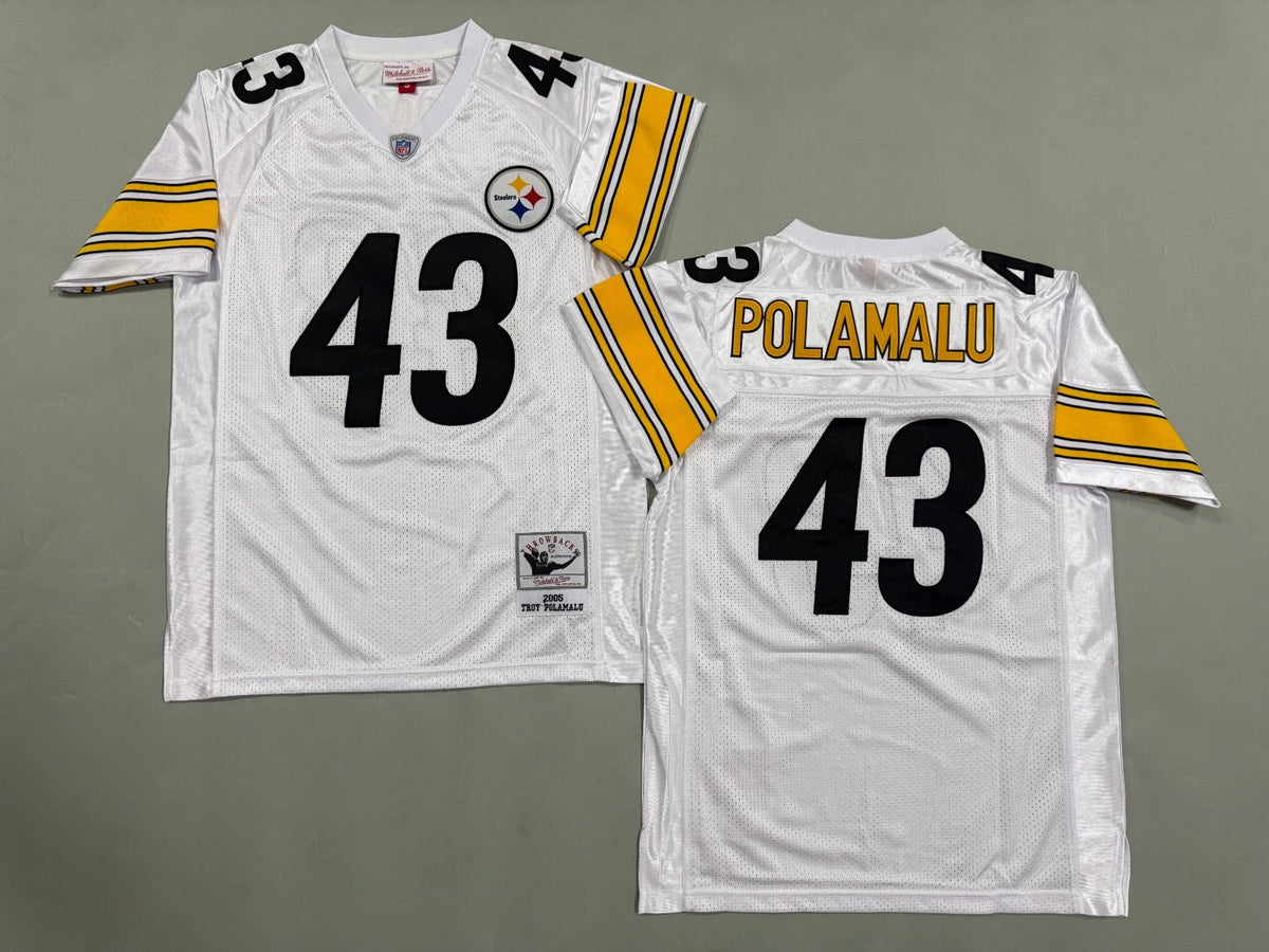 PITTSBURGH STEELERS TROY POLAMALU WHITE VINTAGE JERSEY