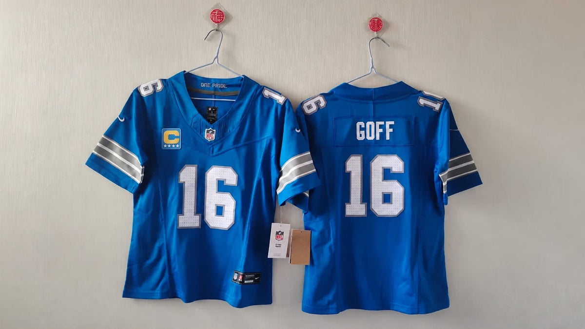 DETRIOT LIONS JARED GOFF BLUE CAPTIAIN JERSEY