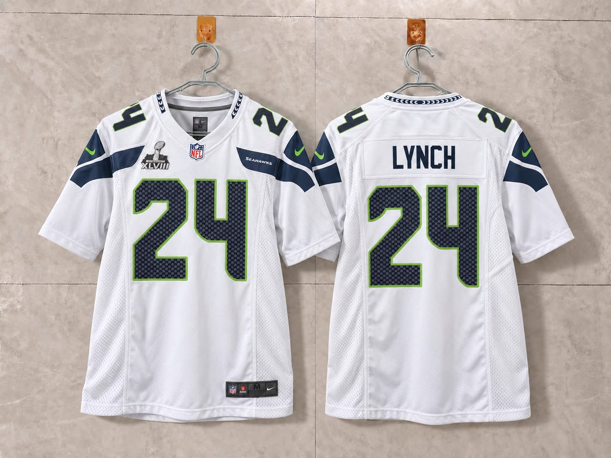 SEATTLE SEAHAWKS MARSHAWN LYNCH WHITE SUPER BOWL JERSEY