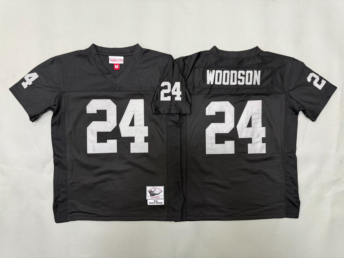 OAKLAND RAIDERS CHARLES WOODSON BLACK THROWBACK JERSEY