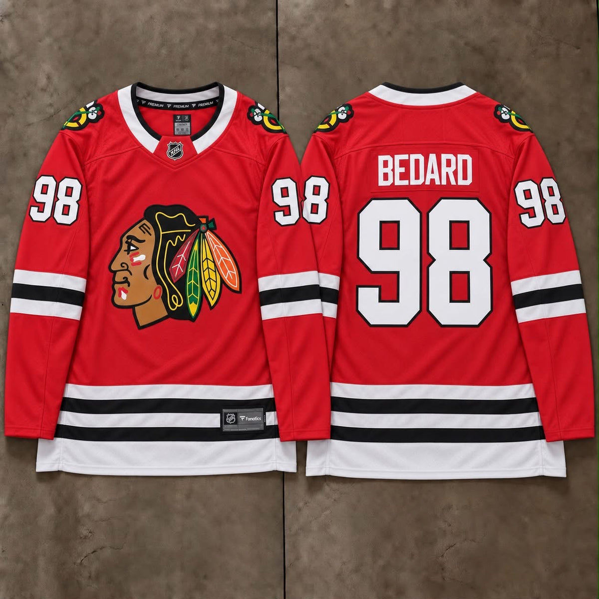 CHICAGO BLACKHAWKS CONNOR BEDARD RED JERSEY