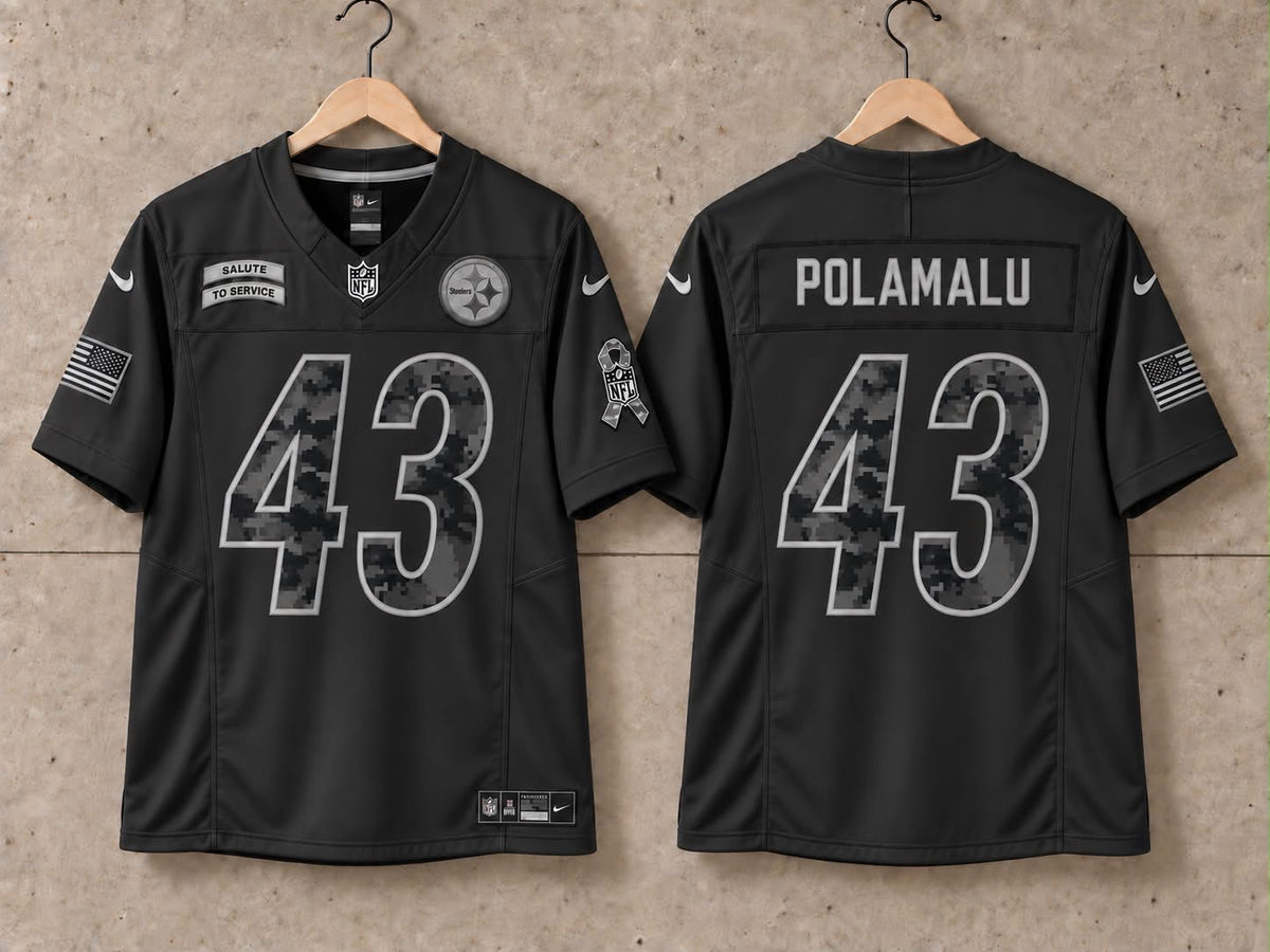 PITTSBURGH STEELERS TROY POLAMALU BLACK SALUTE TO SERVICE JERSEY