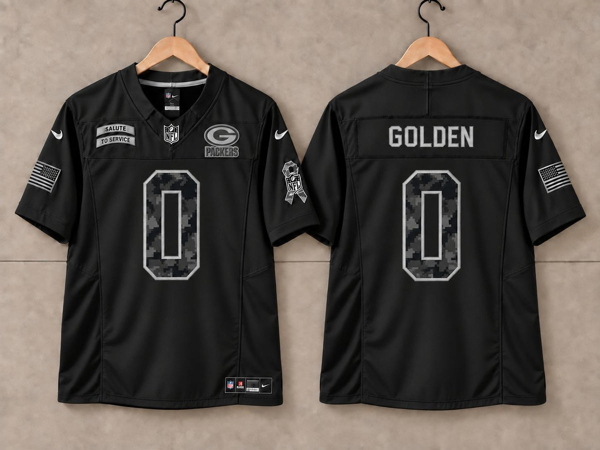 GREEN BAY PACKERS MATTHEW GOLDEN BLACK SALUTE TO SERVICE JERSEY