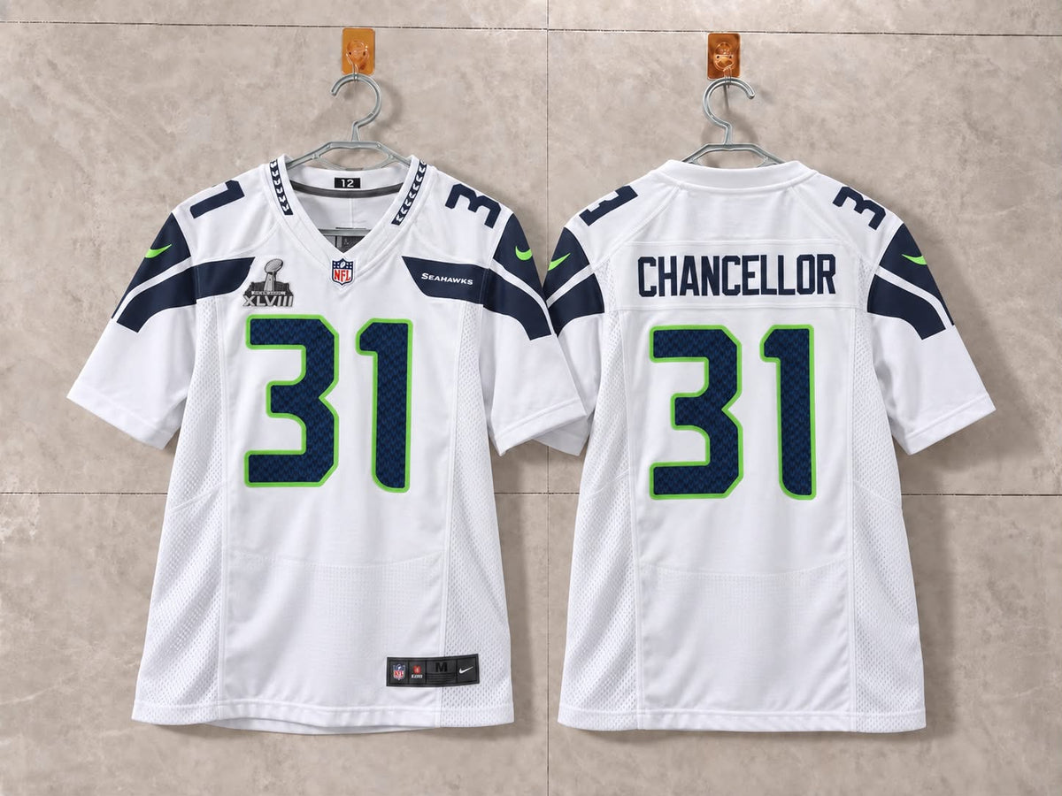 SEATTLE SEAHAWKS KAM CHANCELLOR WHITE SUPER BOWL JERSEY