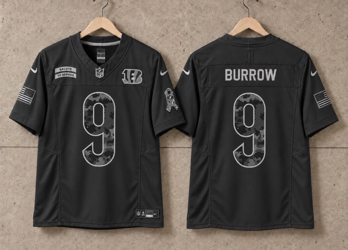 CINCINNATI BENGALS JOE BURROW BLACK SALUTE TO SERVICE JERSEY