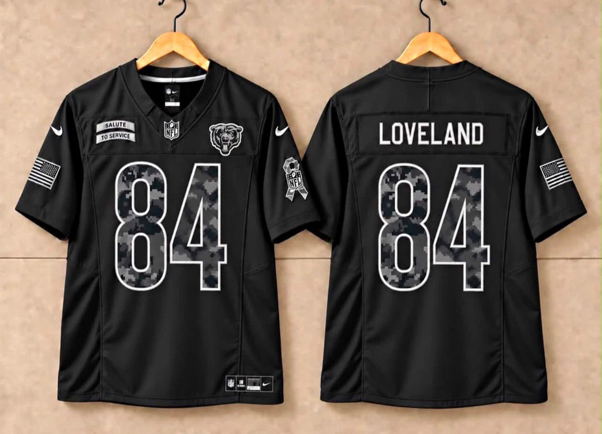 CHICAGO BEARS COLSTON LOVELAND SALUTE SERVICE BLACK JERSEY 