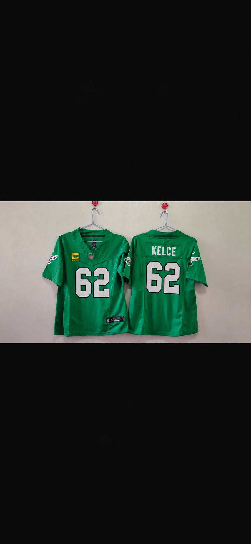 PHILADELPHIA EAGLES JASON KELCE KELLY GREEN CAPTAIN JERSEY