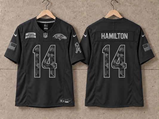 BALTIMORE RAVENS KYLE HAMILTON BLACK SALUTE TO SERVICE JERSEY