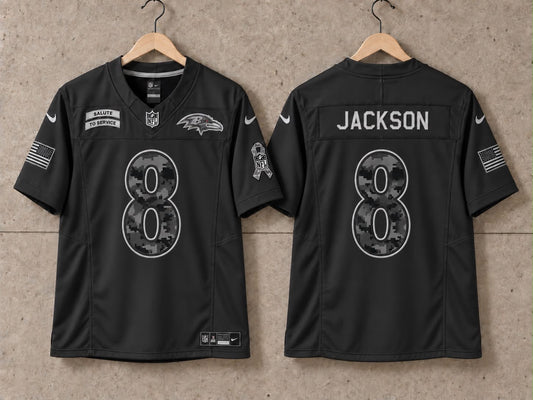 BALTIMORE RAVENS LAMAR JACKSON BLACK SALUTE TO SERVICE JERSEY
