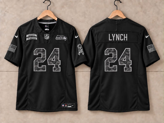 SEATTLE SEAHAWKS MARSHAWN LYNCH BLACK SALUTE TO SERVICE JERSEY
