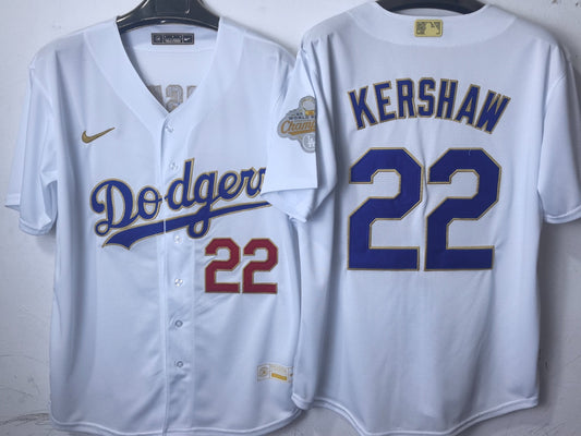 Los Angeles Dodgers Clayton Kershaw White and Gold Jersey