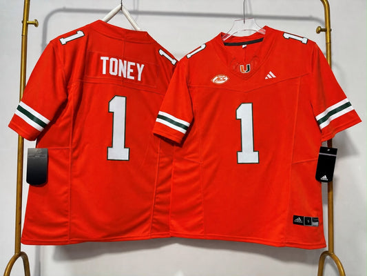 MIAMI HURRICANES MALACHI TONEY ORANGE JERSEY