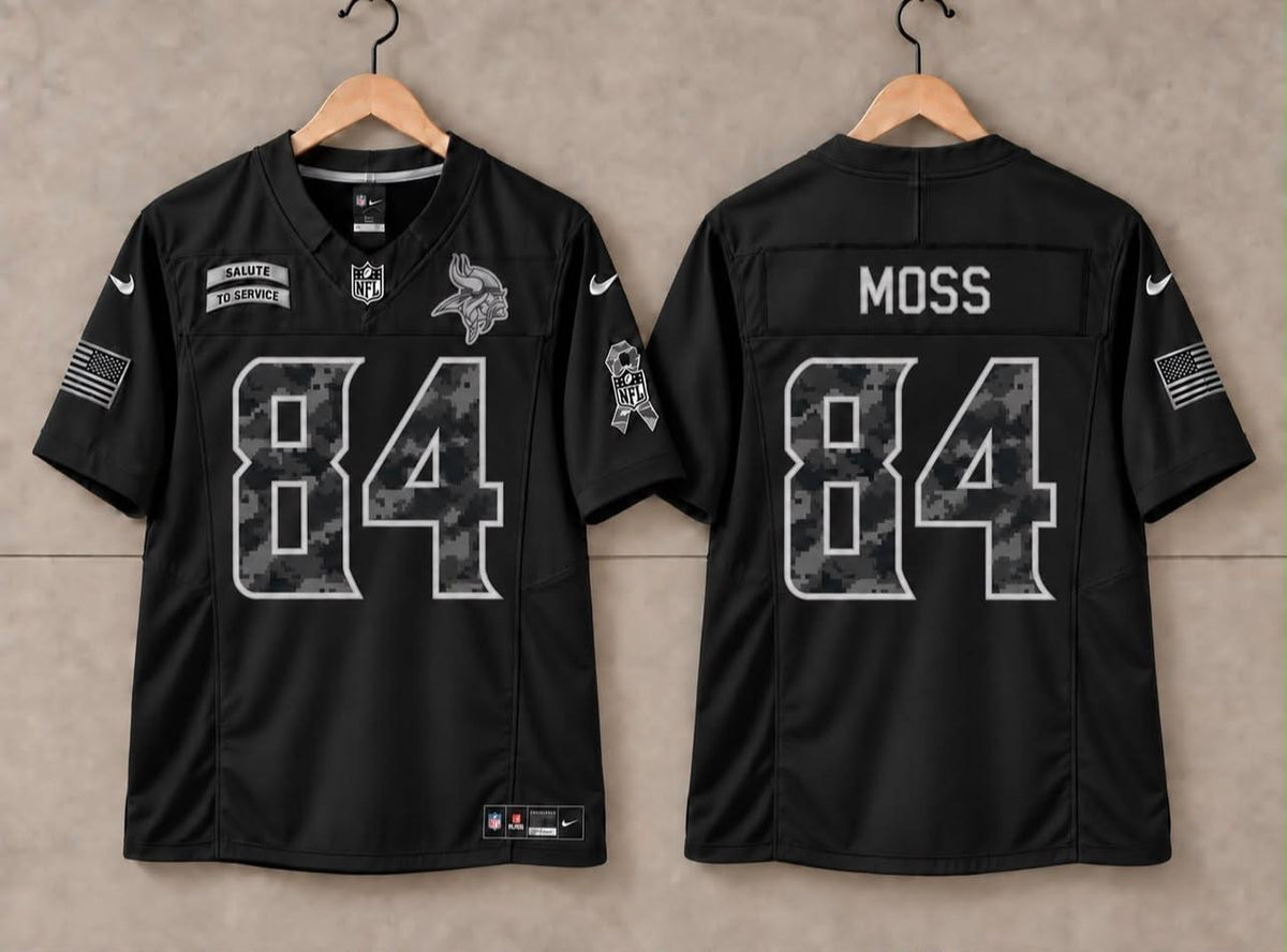 MINNESOTA VIKINGS RANDY MOSS BLACK SALUTE TO SERVICE JERSEY