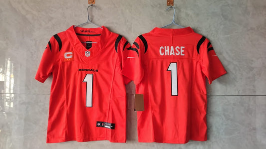 CINCINNATI BENGALS JAMAR CHASE ORANGE CAPTAIN JERSEY