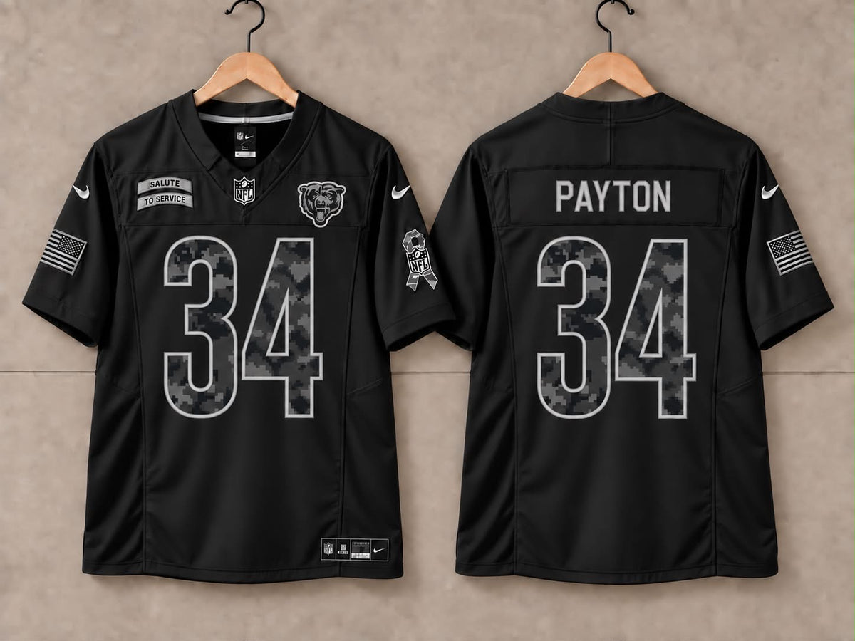 CHICAGO BEARS WALTER PAYTON BLACK SALUTE TO SERVICE JERSEY