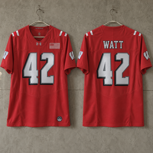 WISCONSIN BADGERS TJ WATT RED JERSEY