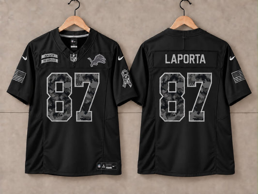 DETROIT LIONS SAM LAPORTA BLACK SALUTE TO SERVICE JERSEY