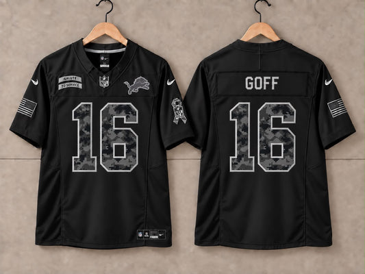DETROIT LIONS JARED GOFF BLACK SALUTE TO SERVICE JERSEY