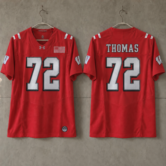 WISCONSIN BADGERS JOE THOMAS RED JERSEY