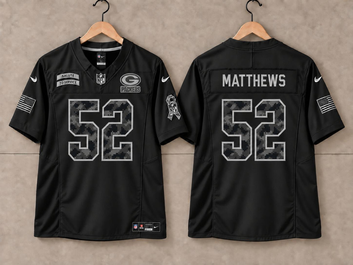 GREEN BAY PACKERS CLAY MATTHEWS BLACK SALUTE TO SERVICE JERSEY
