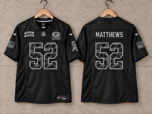 GREEN BAY PACKERS CLAY MATTHEWS BLACK SALUTE TO SERVICE JERSEY