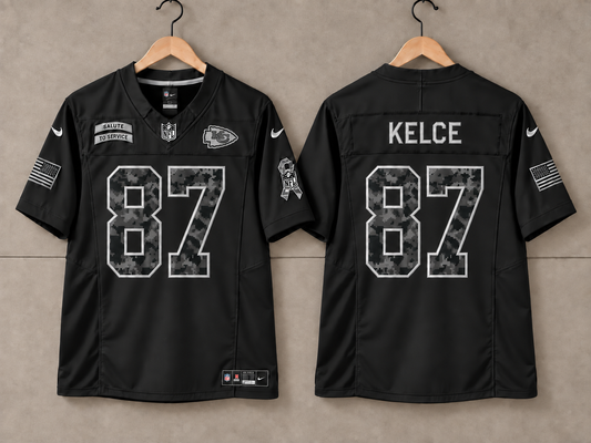 KANSAS CITY CHIEFS TRAVIS KELCE BLACK SALUTE TO SERVICE JERSEY