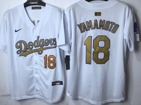 Los Angeles Dodgers Yoshinobu Yamamoto White and Gold Jersey