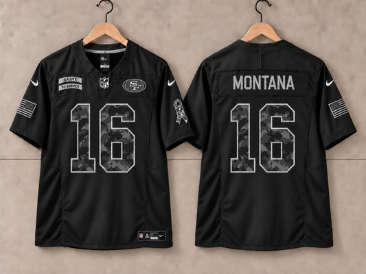 SAN FRANCISCO JOE MONTANA BLACK SALUTE TO SERVICE JERSEY