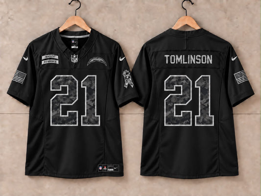 SAN DIEGO CHARGERS LADAINIAN TOMLINSON BLACK SALUTE TO SERVICE JERSEY