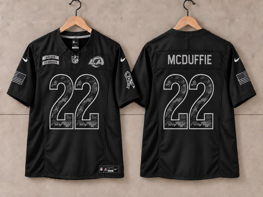 LOS ANGELES RAMS TRENT MCDUFFIE BLACK SALUTE TO SERVICE JERSEY