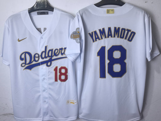 Los Angeles Dodgers Yoshinobu Yamamoto White and Gold Jersey
