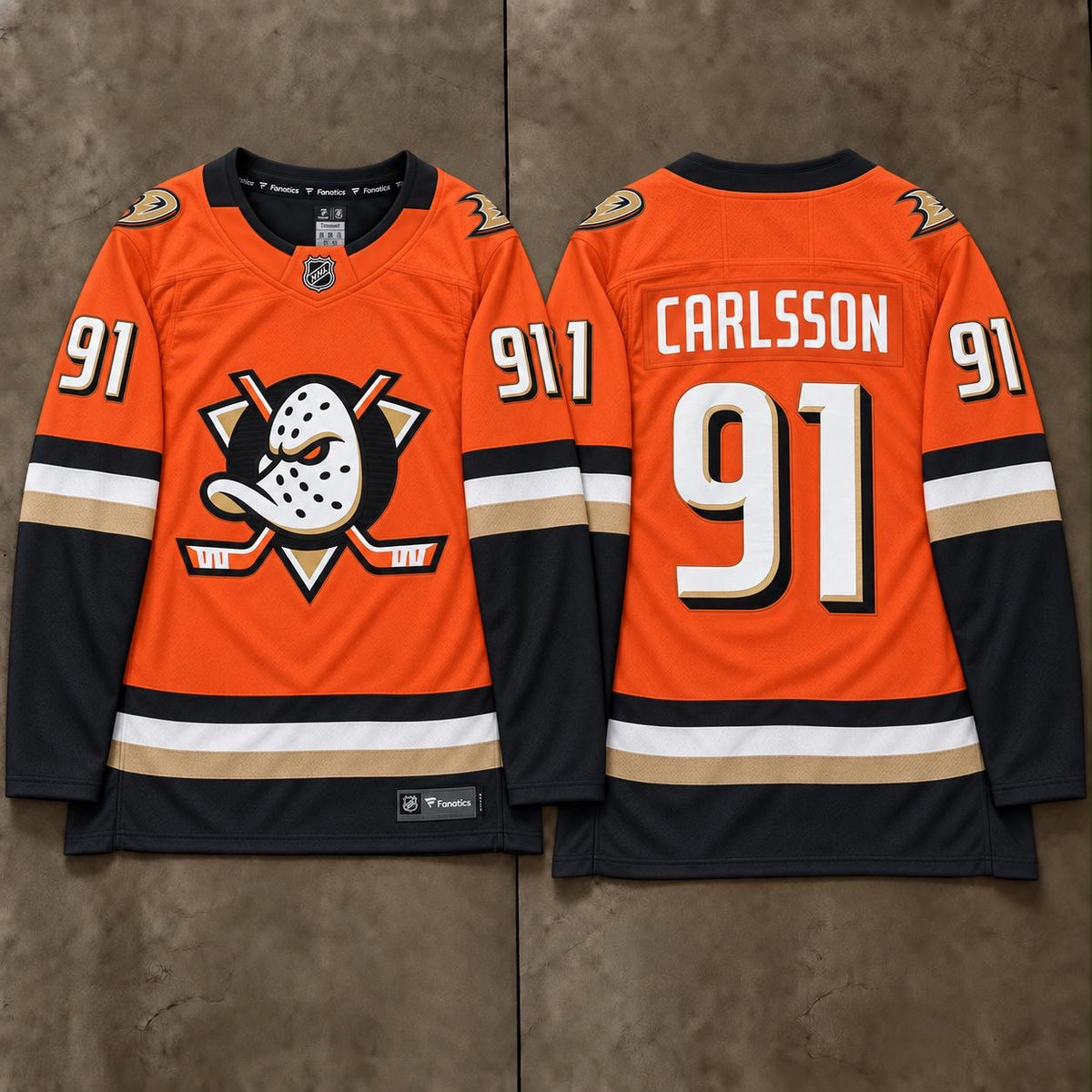 ANAHEIM DUCKS LEO CARLSSON ORANGE JERSEY