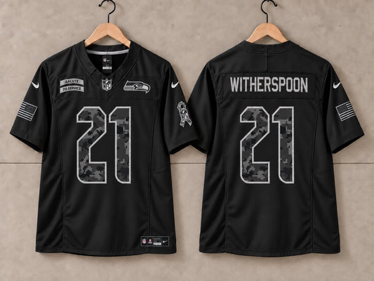 SEATTLE SEAHAWKS DEVON WITHERSPOON BLACK SALUTE TO SERVICE JERSEY