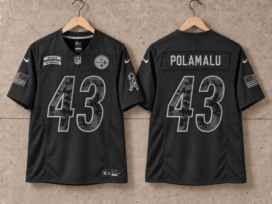 PITTSBURGH STEELERS TROY POLAMALU BLACK SALUTE TO SERVICE JERSEY