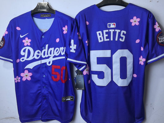 Los Angeles Dodgers Mookie Betts Blue Cherry Blossom Jersey