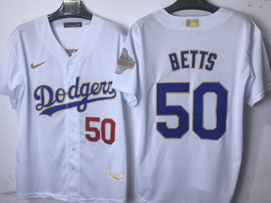 Los Angeles Dodgers Mookie Betts White and Gold Jersey