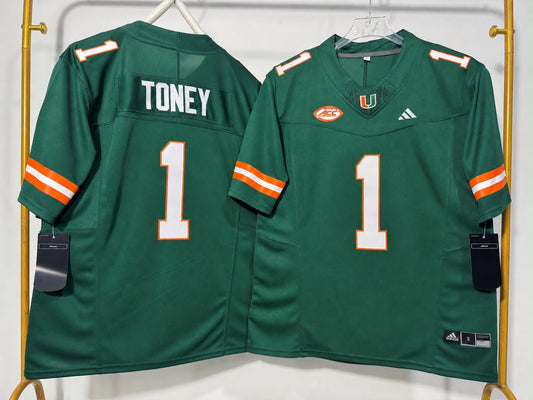 MIAMI HURRICANES MALACHI TONEY GREEN JERSEY
